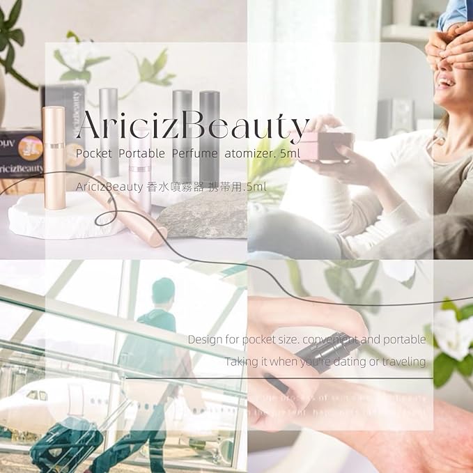 Travel Refillable Perfume Fragrance Atomizer 0.17fl.oz/5ml. Cologne Pocket Recyclable Portable Sprayer Bottle. Mini Scent Pump Case Dispenser Perfume Container.Travel friendly (GOLD)