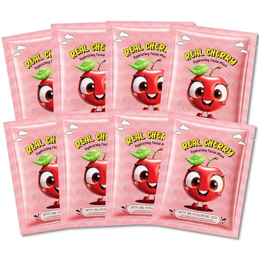 8 Pack Cherry Kids Face Mask,Pink Face Masks Skincare Spa Day Kit Supplies,Spa Party Favors for Teens Girls Women,Sheet Facial Mask Skincare Gifts Set,Moisturize Soothe for All Skin Types