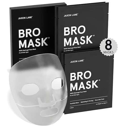 JAXON LANE BRO MASK Korean Face Mask for Men: Premium Mens Face Mask Skin Care & Facial Anti Aging Sheet Masks with Hydrogel, Vitamin C, Hydrating Hyaluronic Acid, Hydrolyzed Collagen (2 X 4 Pack)