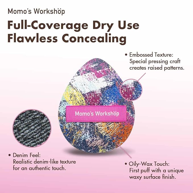 Momo's Workshop Graffiti Denim Egg Makeup Sponge 2-Pack,Ultra Firm Bounce Rubycell Sponge for Liquid-Full Coverage Foundation,for Dry/Combination Skin,Travel Friendly,2pcs &Storage Case