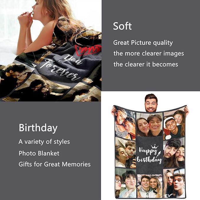 DayOfShe Couples Gifts-Personalized Photo Blanket for Boyfriend and Girlfriend Custom Blankets with Picture Gifts for Wife Husband Family