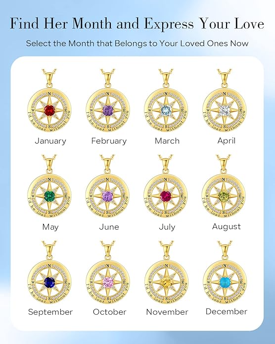 S925 Necklace Gift for Wife |Compass Jewelry |Women Anniversary |Sterling Silver |Girlfriend Birthday Gifts for Her Valentines |I'd be Lost without You |Jewel 18K Gold