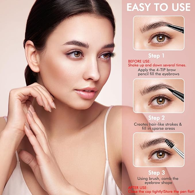 LAVONE Eyebrow Pen,2-IN-1 Dual-ended Waterproof Eyebrow Pencil,with 4 Tip Microblading Eyebrow Pen and Ultra-Precise Brow Pencil,Dual-ended Eyebrow Brush,Eyebrows for Natural Looking-Medium Brown