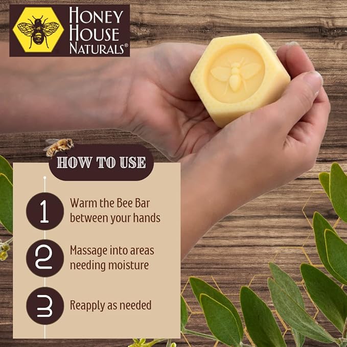 Honey House Naturals Bee Bar Gift Set – Small Bee Bar .6 ounces – All-Natural Ultra Moisturizing Lotion Bar Infused with Essential Oils and Butters – 5 Piece Set