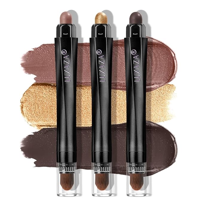 3Pcs Neutral Brown Eyeshadow Stick Set, Matte And Shimmer Creamy Eyeshadow Pencil, Shiny Pink Shadow, Waterproof Long Lasting Smoky Eye Makeup - A3 Twilight Brown