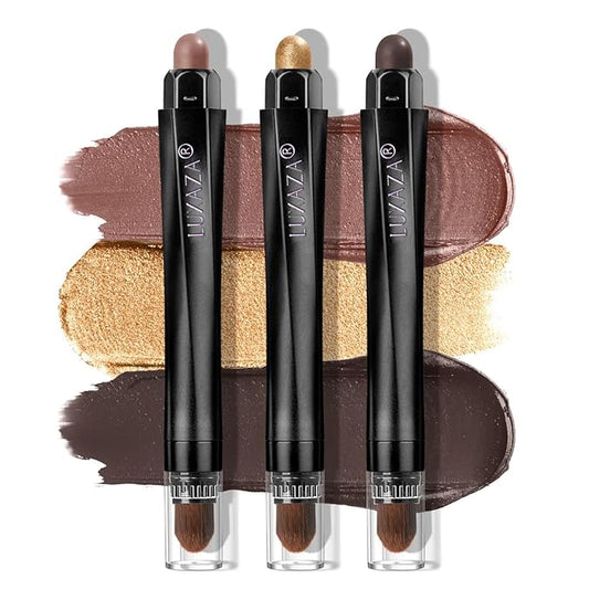 3Pcs Neutral Brown Eyeshadow Stick Set, Matte And Shimmer Creamy Eyeshadow Pencil, Shiny Pink Shadow, Waterproof Long Lasting Smoky Eye Makeup - A3 Twilight Brown