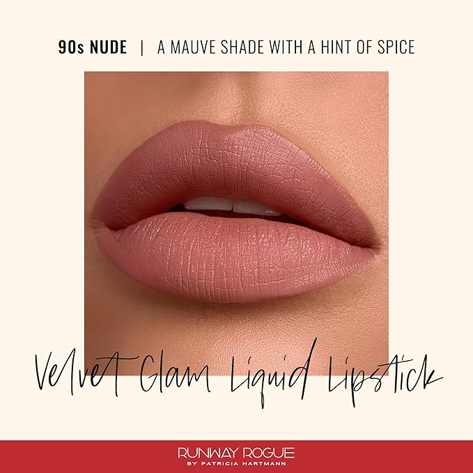 Runway Rogue Velvet Glam Liquid Lipstick, Almost-Matte Mauve Lipstick with a Hint of Spice, ‘90s Nude’