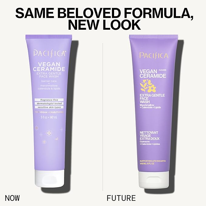 Pacifica Face Wash for Sensitive Skin Facial Cleanser Vegan Ceramide Barrier Repair Extra Gentle for Daily Fragrance Free for Sensitive Skin, Clean Beauty, Vegan & Cruelty-Free Dermatologist Tested