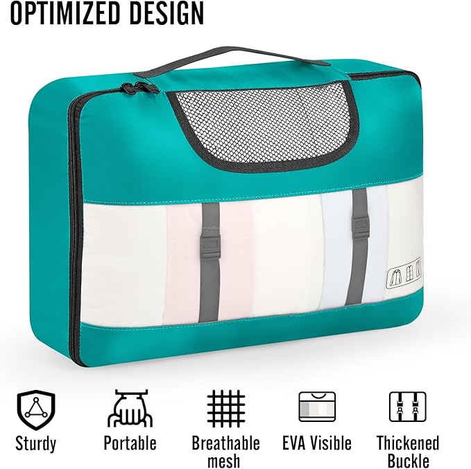 Veken 10 Set Packing Cubes for Kids & Toddler, Airplane Travel Essentials, Beach Vacation & Road Trip Suitcase Organizer Bags Set for Luggage, with Hanging Toiletry & Shoe Bag