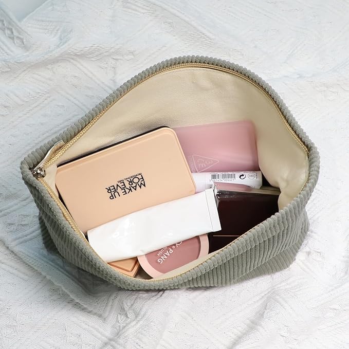 Wudygirl Cosmetic Bags for Women,Large Capacity Travel Makeup Bag,Cute Corduroy Makeup Bag Organizer Handbags Purses Zipper Pouch(Dark Gray)