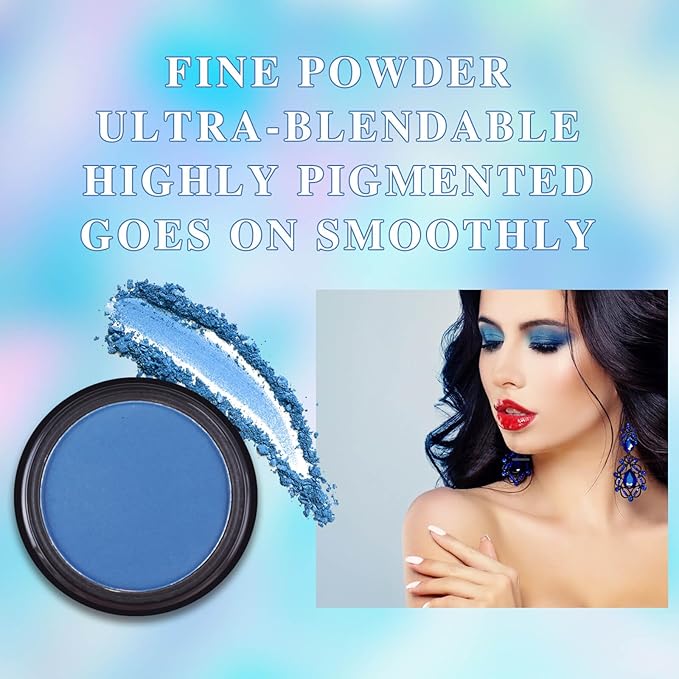 MEICOLY Blue Matte Cream Single Eyeshadow,Natural Nude Pressed Powder Eyeshadow,Bold Matte Shade Eyelid Color for SFX Halloween Smurf Corpse Bride Sally Makeup for Day & Night