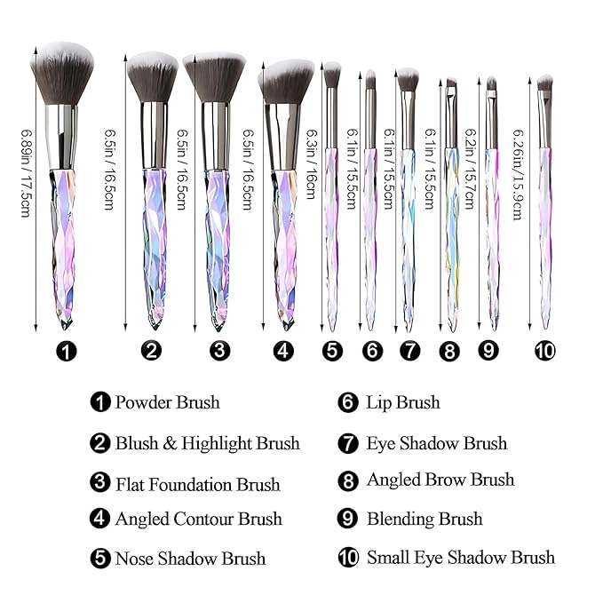 Kingtree Makeup Brushes Set, 10PCS Crystal Makeup Brushes Premium Synthetic Powder Foundation Concealer Eye Shadow Brush, Professional Face Eye Make Up Brushes for Girls Women