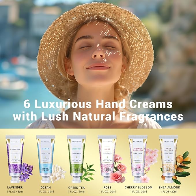 spa luxetique Hand Cream Set Gifts for Women Travel Size Hand Lotion for Dry Skin Care Scented Hand Lotion Gift Sets for Women Ideal Gifts for Her Birthday Sets for Women 6 x 1.0 oz/30ml