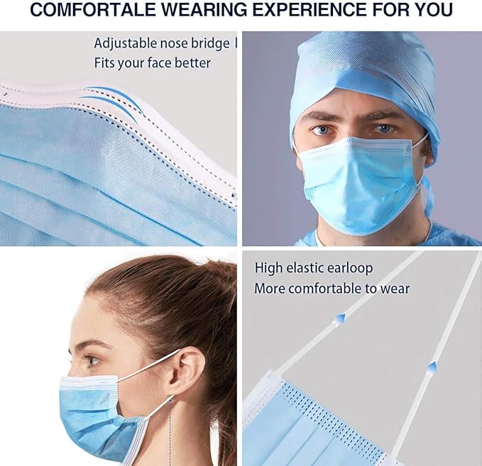 500 Pack Disposable Face Masks (5 Boxes, 100pcs/Box) Blue Face Masks for Protection
