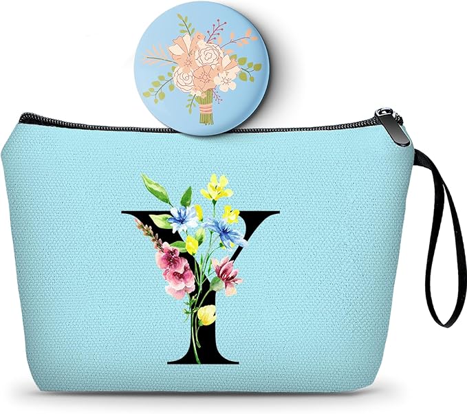 Appreciation Initial Monogram Gifts for Sisters from Sister Employees Team Bride Womens Unique Mom Personalized Makeup Cosmetic Bag with Mirror Mothers Day Christmas Graduation Y