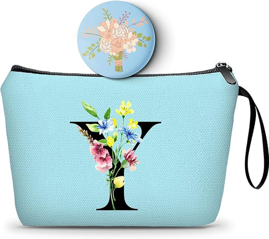 Appreciation Initial Monogram Gifts for Sisters from Sister Employees Team Bride Womens Unique Mom Personalized Makeup Cosmetic Bag with Mirror Mothers Day Christmas Graduation Y