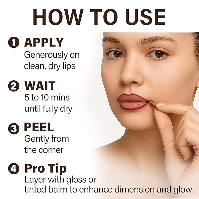 Peel Off Lip Stain Set – 3 Colors Long Lasting Lip Tint, Smudge-Proof, Transfer-Proof, Kiss-Proof, Vegan Lip Makeup Gift for Her