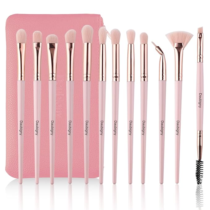 Daubigny Eye Makeup Brushes,12 PCS Professional Eye shadow, Concealer, Eyebrow, Foundation, Powder Liquid Cream Blending Brushes Set With Carrying Bag(Pink)