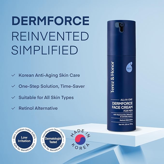 TEREZ & HONOR 6-In-1 Face Cream for Men: Korean Dermforce Anti-Aging Moisturizer Cream with Niacinamide & Bakuchiol - Reduces Wrinkles, Dark Spots, Eye Bags & Puffiness - K-Beauty Skincare 2.8oz