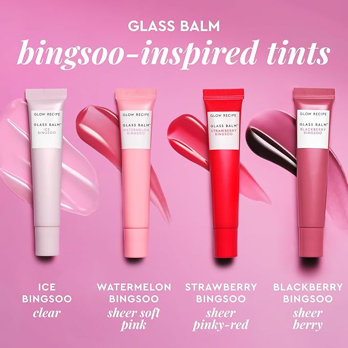 Glow Recipe Glass Balm Lip Treatment - 12Hr Hydrating Lip Balm & Moisturizer with Hyaluronic Acid to Smooth, Plump & Protect from Dryness - Sheer Pinky Red Tint, Strawberry Bingsoo (15 ml)