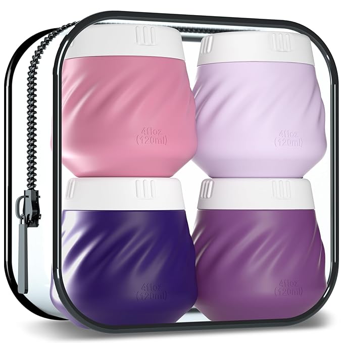 Gemice 4 OZ Travel Size Containers for Toiletries, 4-Pack Leak-Proof Silicone Slime Jars with Lids, BPA Free Small Round Cosmetic Slime Container for Lotion, Cream, Ointments, Travel Essentials