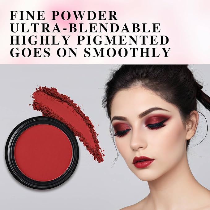 MEICOLY Red Single Eyeshadow,Pressed Powder Matte Eye shadow, Long Lasting Halloween Eye Makeup,Opaque Vegan Cruelty Free High Pigment Eyeshadow for SFX Special Effects Cosplay Makeup