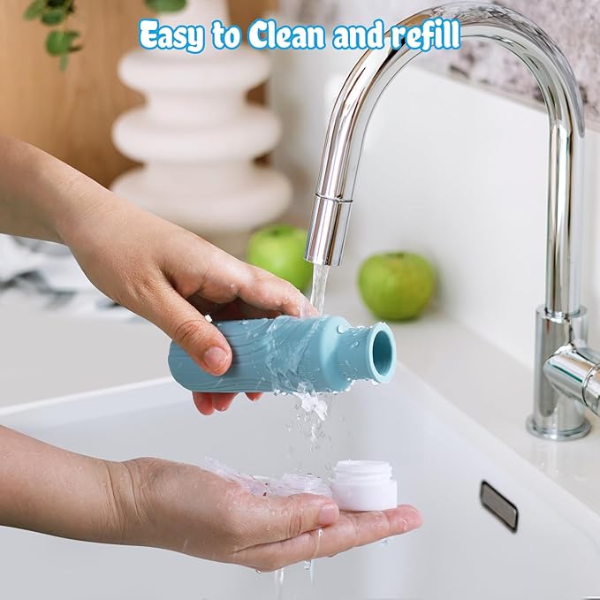 GLAMFIELDS Travel Bottles for Toiletries, TSA Approved 3oz Size Leak Proof Silicone Containers for Shampoo, Conditioner,Easy to Squeeze and Portable, Essentials for Traveling (4 Pack) Grey