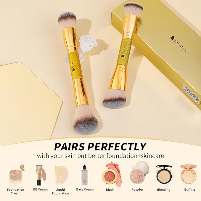 DUcare Makeup Brushes 2Pcs Double Ended Foundation Contour Bronzer Setting Powder and Blush Brush ideal for cream or powder
