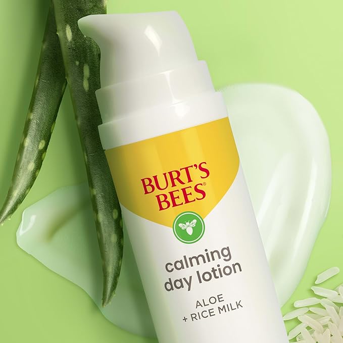 Burt's Bees Calming Day Face Lotion With Aloe and Rice Milk, Soothing Face Lotion for Sensitive Skin, 98.9 Percent Natural Origin Skin Care, 1.8 oz. Bottle