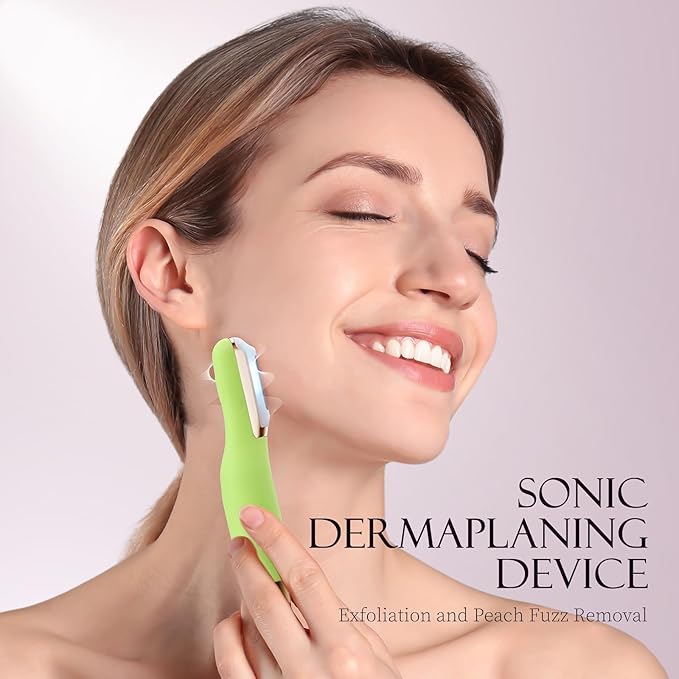 Sonic Dermaplane Razor for Women Face, Dermaplaning Tool for Face, Facial Hair Removal for Women, Sonic Edge Technology, Peach Fuzz with 16 Replaceable Blades(Green)