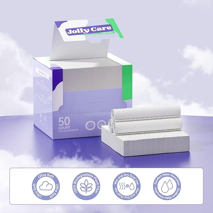 Disposable Face Towels, 10"×12" XL Face Towelette Disposable, Soft Makeup Remover Dry Wipes, Thick Facial Tissue for Women Cleansing, Skin Care, 50 Count (4 Pack)