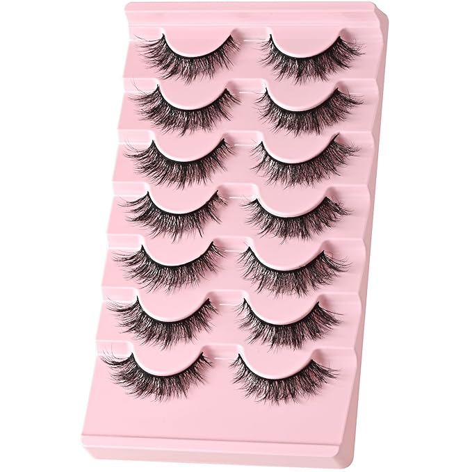 FARRED Cat Eye Lashes Natural Wispy Eyelashes Fluffy False Lash Strips Short Cateye Fake Eyelash 14mm Full Strip Lashes Pack 7 Pairs Pestañas Sets for MUA and Beginners Daily Makeup