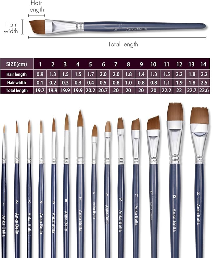 Anka Bella Professional Pre-Quality Face Paint Brushes Set,Including 14pcs Different Size Paint Brushes & Standable Case,Convenient to Use