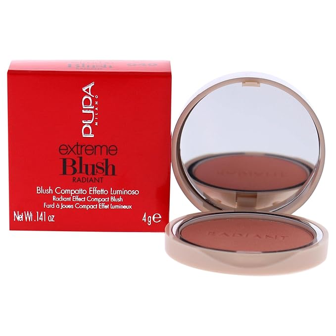 Pupa Milano Extreme Blush Radiant - Compact Blush with a Radiant Effect and Intense Glowing Color - Pearly Texture - Revives Complexion and Enhances Features - 040 Orange Vibes - 0.141 Oz