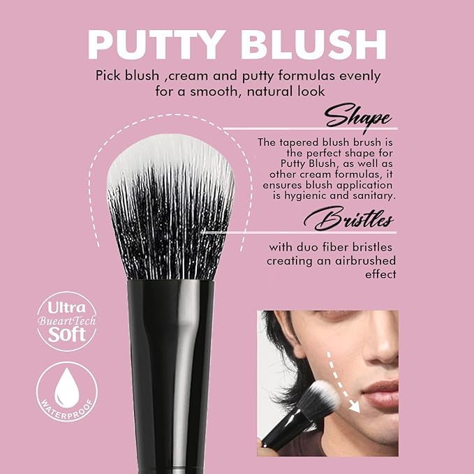 Bueart Design Putty Blush& Putty Bronzer Makeup Brush Set for Applying Blending Blush,Mineral Powder,Bronzer,Liquid Cream Foundation,Soft Dense Bristles,Vegan&Cruelty-free,M12