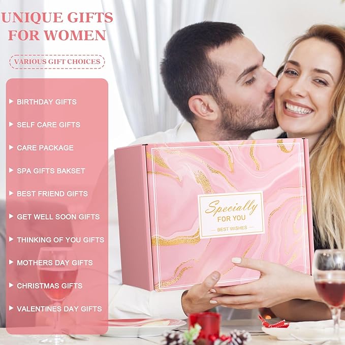 Birthday Gifts for Women Self Care Gift Set, Pink Relaxing Spa Gifts Basket Women Care Package Get Well Soon Gifts, Unique Christmas Presents for Mom Her Wife Sister Grandma, Thinking of You Gifts