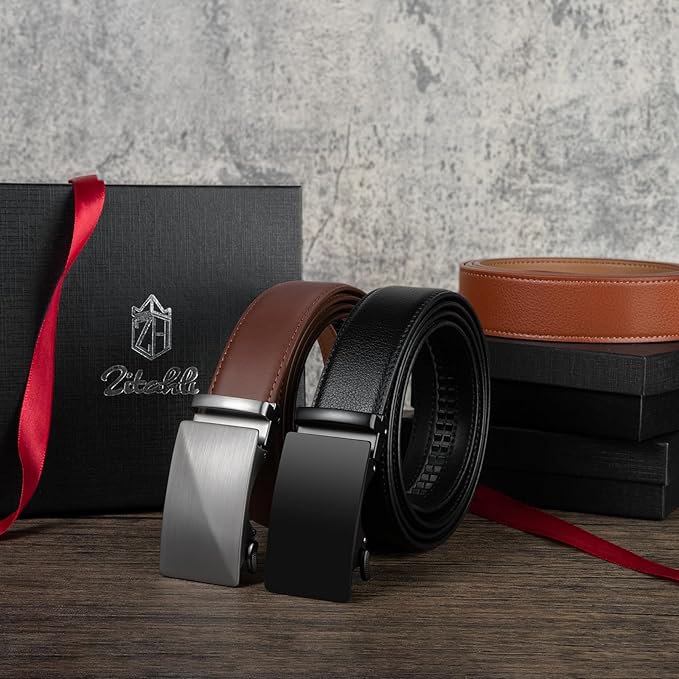 Zitahli Ratchet Belt for Men - 2 Packs Leather Mens belt For Gift Men Dress and Casual,Trim to Fit