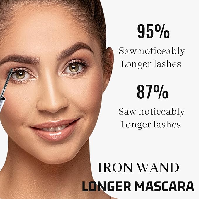 Iron Wand Mascaras - Lengthening, 2025 Upgraded Waterproof Metal Wand Mascaras, 3D Curling Eyelash Iron Mascara, Waterproof, Smudge-Proof, Long Lasting, No Flaking, No Clumping (Black, 1)