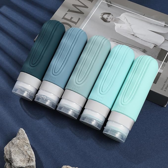 Travel Bottles for Toiletries, 5 Pack TSA Approved Travel Size Containers, 3oz Leak Proof Refillable Travel Accessories for Shampoo Conditioner, BPA Free Travel Bottles with Toiletry Bag