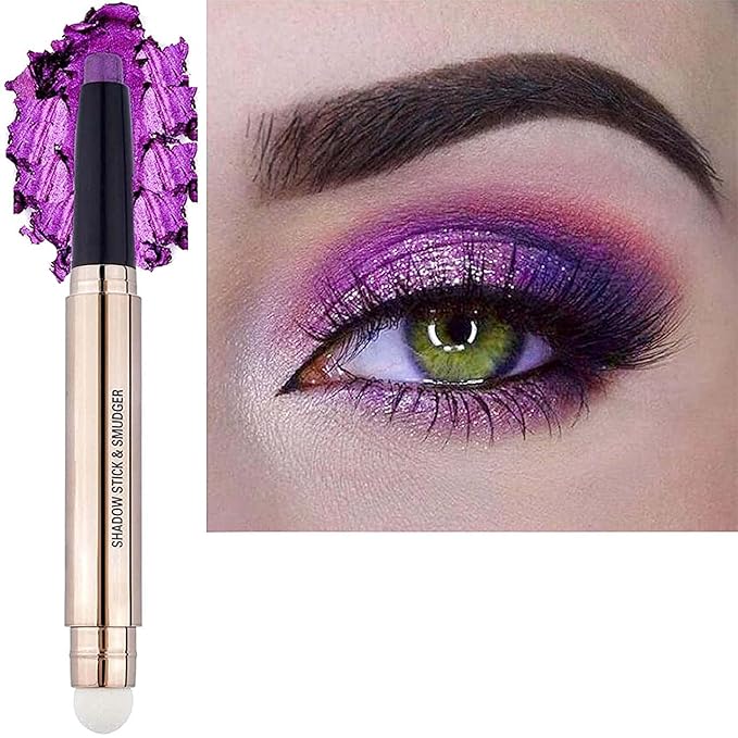 Purple Eyeshadow Stick Makeup, Highlighter Matte Cream Eye Shadow Pencil, Waterproof Hypoallergenic Long Lasting Crayon, Glitter Primer Palette Shimmer Eyeliner Pen wiht Soft Brush