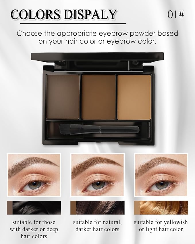 Eyebrow Powder Kit,3 Color Dark Medium Light Brown Eye Brow Powder Palette with Razor Brush, Long Lasting Waterproof Brow Filler Fill & Sculpt Full Eyebrows, Christmas Makeup Gift Set for Women-01
