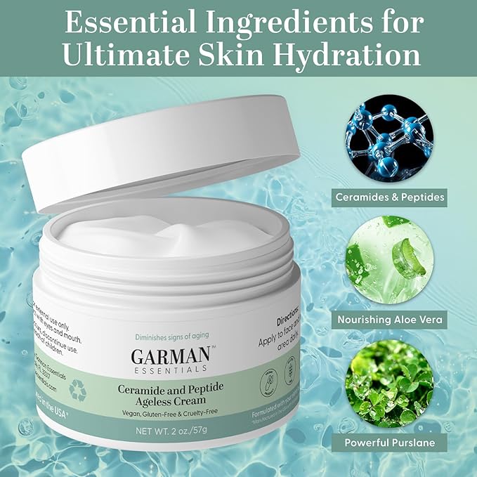 Ceramide and Peptide ageless Cream, Daily Facial Repair Moisturizing Cream, Skincare, Moisturizer, Safe for Sensitive Skin, Vegan, Gluten-Free