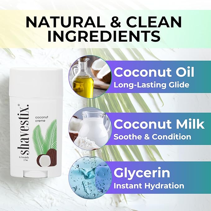 Shavestix Shaving Cream Stick 2.75 Oz - Travel Size Toiletries for Women | Coconut Milk Based Razors, Shavers Friendly Hair Removal Cream Shave Bar | Sub Shaving Gel, Soap, Foam