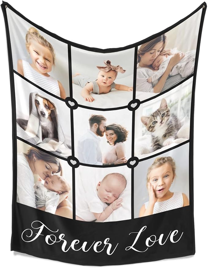 Custom Blanket with Photos, Personalized Photo Blankets Using My Own Photos, Customized Blankets with Pictures, Personalized Gifts for Women Men Baby Child