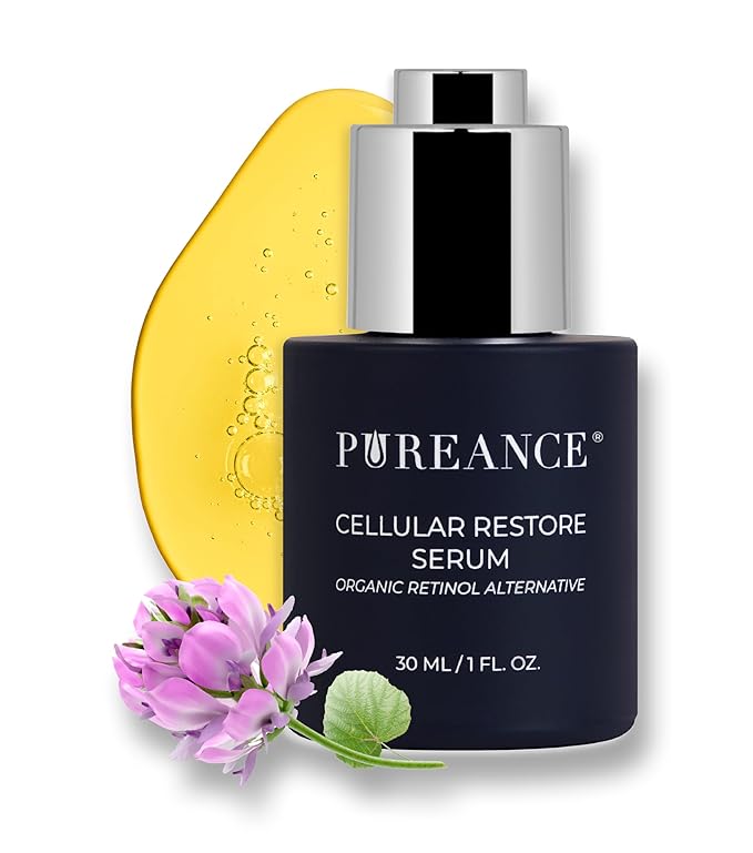 PUREANCE Organic Bakuchiol Retinol Serum - Bakuchiol for Face Skin and Wrinkles - Cellular Restore Serum - With Jojoba Oil, Sea Buckthorn, Camu Camu, Babchi, Maple Leaf Extracts & More - 1 Fl Oz