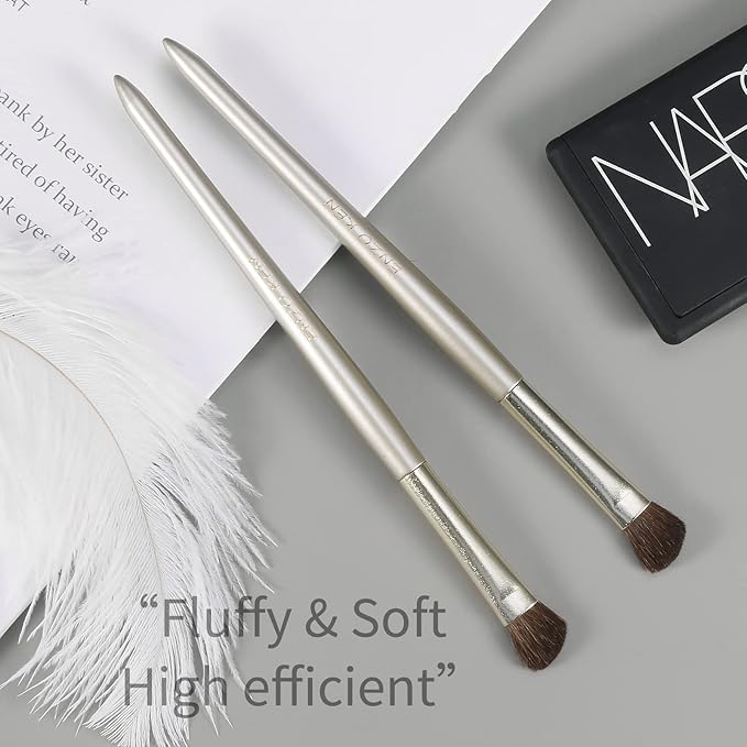 Natural Pony Hair Eye Shadow Brush by ENZO KEN, Small Nose Contour Brush, Angled Eyeshadow Brush, Angled Eye Shadow Brush, Single Eyeshadow Brush, Eye Brushes, Eyeshadow Blending Brush. (Gold, E202)