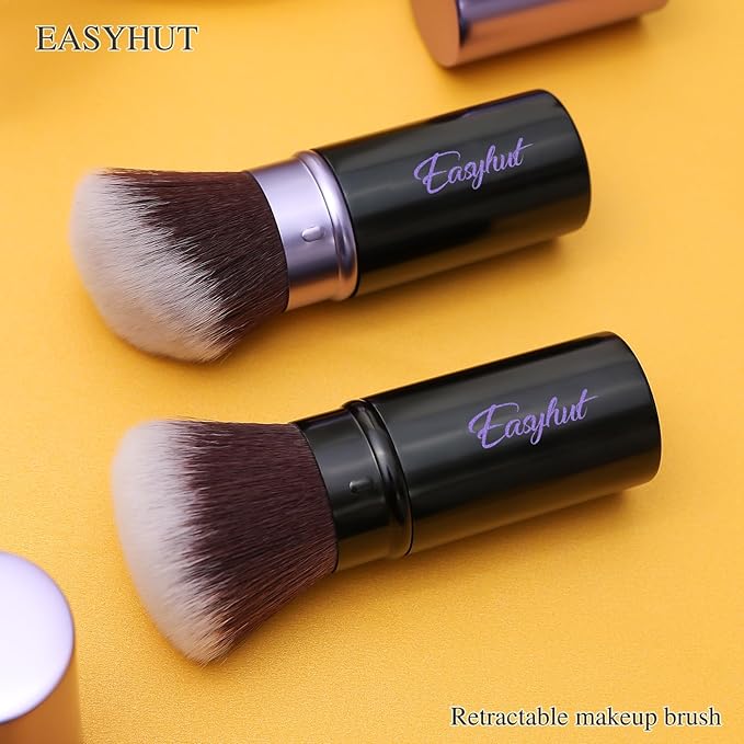 Retractable Kabuki Makeup Brushes 2 Pcs Blush Brushes Set Portable Powder Brushes with Flat and Angled Top for Liquid Cream Cosmetics Travel. (violet)