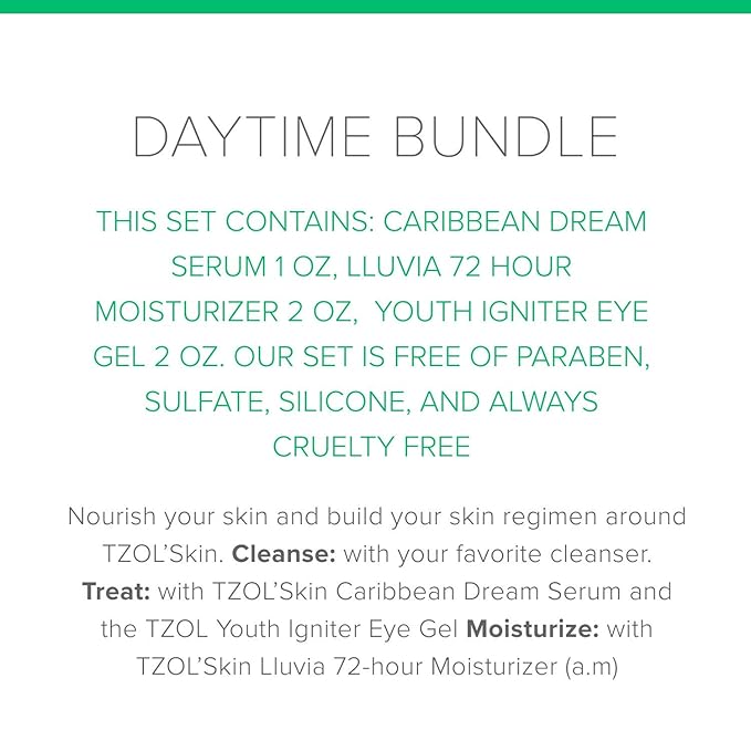 TZOL' SKIN Day Time Discovery Set- Day Time Serum and Face Moisturizer, Day Set, Vegan, Free of Paraben, Silicones, and Sulfates. Always Cruelty Free.