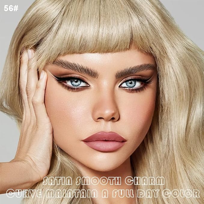 2Pcs Nude Pink Matte Lip Liner and Lipstick Makeup Set, natural nudes Lip Stain Lip Gloss Matt Liquid Lipstick 24H Long Lasting lapiz labiales mate 24 horas originales larga duracion (Nude 56#)