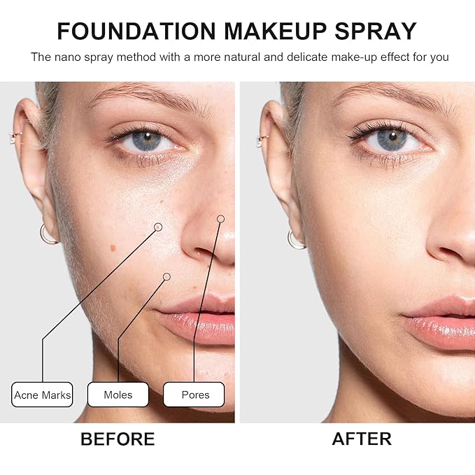 Airbrush Foundation Makeup Spray, Long Lasting Waterproof Full Coverage Foundation for Brighten, Concealer and Hydrating, Natural Matte Finish, Brush and Makeup Sponge Include, 2.36oz (#1 Natural)